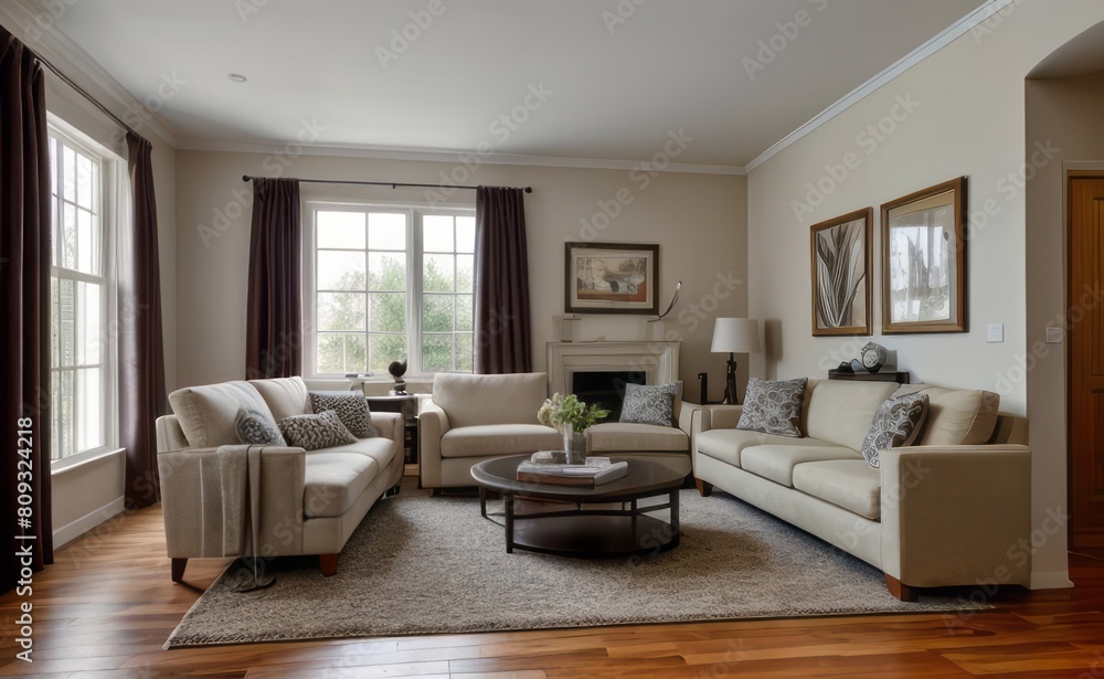 Fototapeta premium Tranquil Living Room with Plush Velvet Sofa