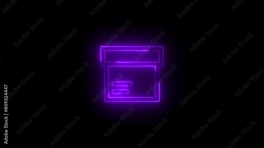 Neon glowing purple color package symbol icon on black background animation Neon glowing purple color package symbol icon on black background animation