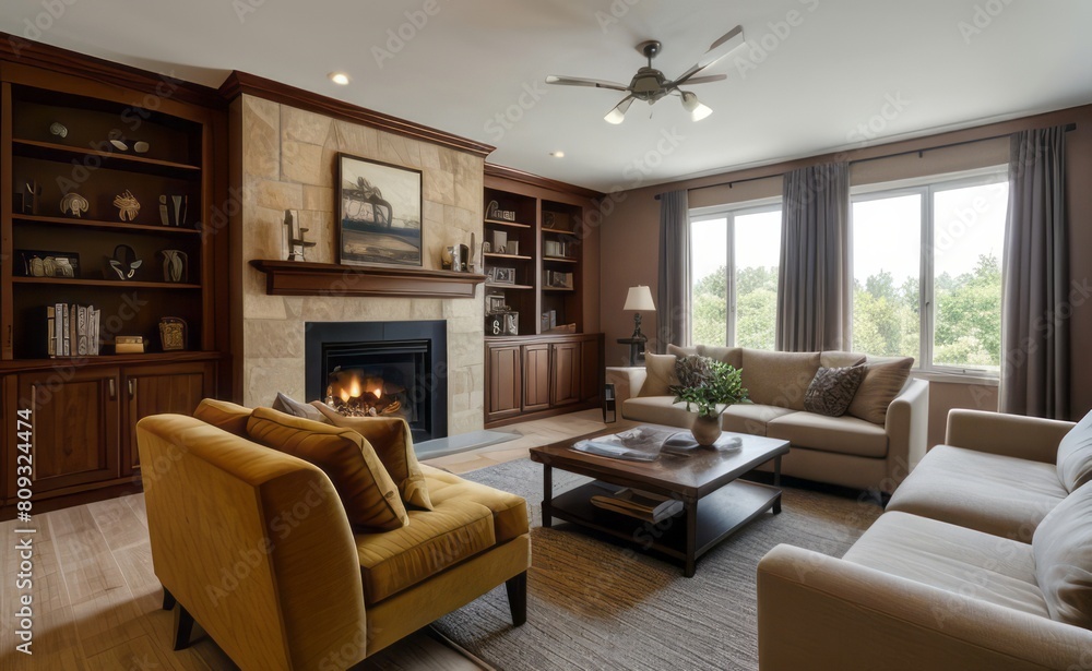 Tranquil Living Room with Plush Velvet Sofa Tranquil Living Room with Plush Velvet Sofa