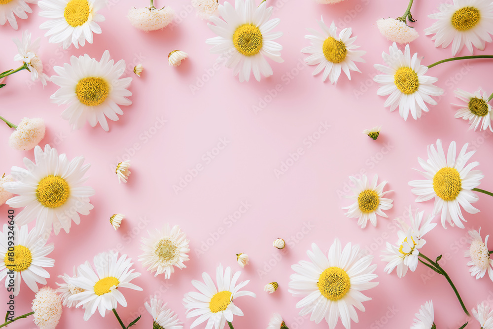 Elegant Chamomile Flowers on Soft Pink, Serene and Calming Aesthetic Elegant Chamomile Flowers on Soft Pink, Serene and Calming Aesthetic