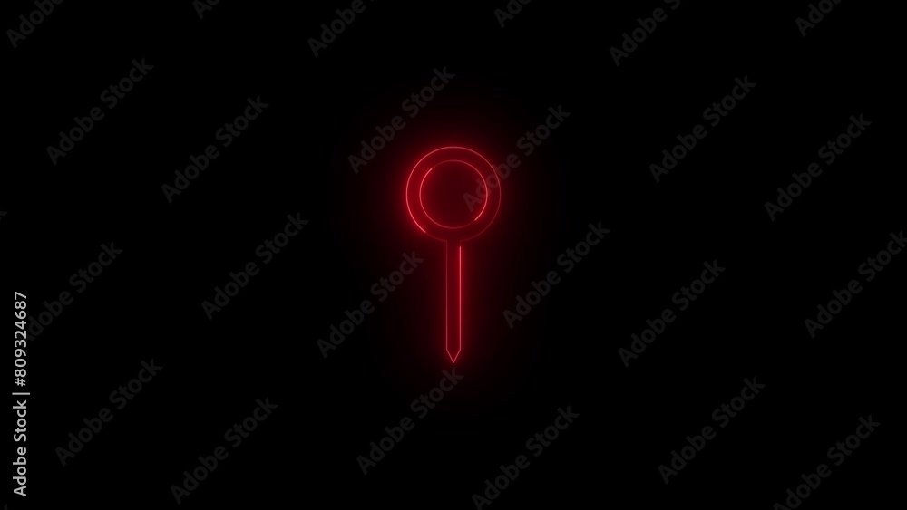 Neon glowing red color pin stand icon on black background animation Neon glowing red color pin stand icon on black background animation