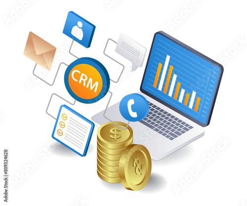 ERP business analyst management infographic flat isometric 3d illustration