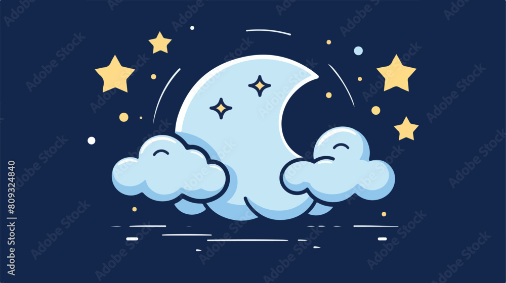Simple weather icon with full moon with clouds. Sym