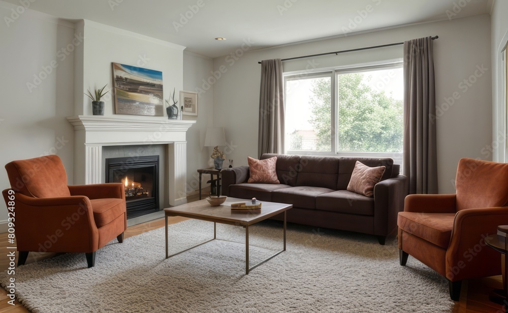 Fototapeta premium Tranquil Living Room with Plush Velvet Sofa