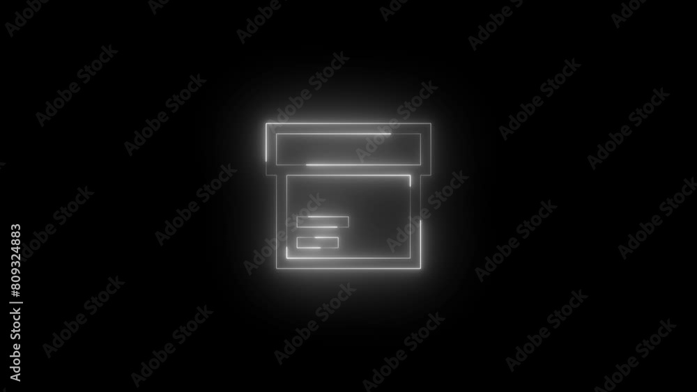 Neon glowing white color package symbol icon on black background animation Neon glowing white color package symbol icon on black background animation