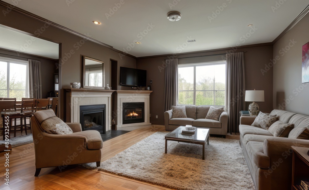 Tranquil Living Room with Plush Velvet Sofa