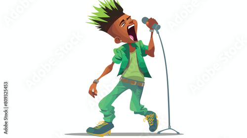 Singing young boy with green mohawk flat style vect photo