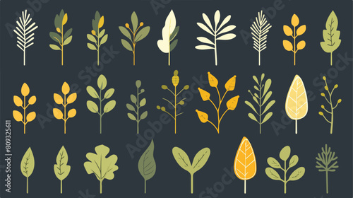 Simple tree leaves icons isolated. Green yellow fol