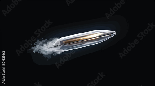 Small silver bullet flying with realistic smoke tra