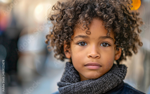 Close up of a child bundled up in a cozy scarf