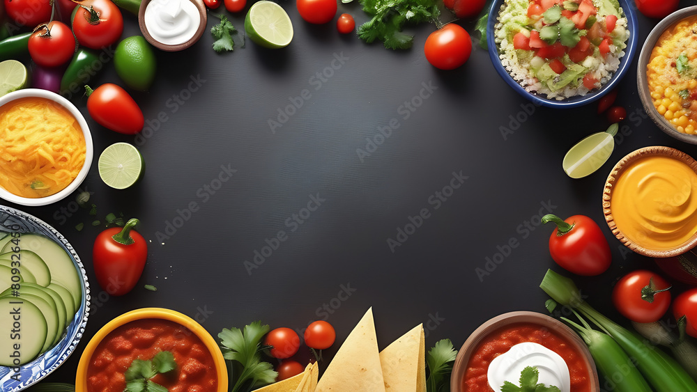 A variety of Mexican food. Background for advertising traditional Mexican cuisine.