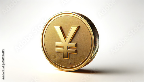 Golden Yen Coin with Symbol Isolated on White