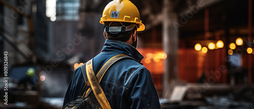 Construction Worker with Safety Helmet in a Construction Zone. AI Generated Image © Vader Stocker