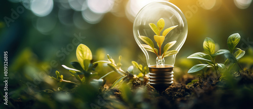 Light Bulb with a Plant Inside. AI Generated Image