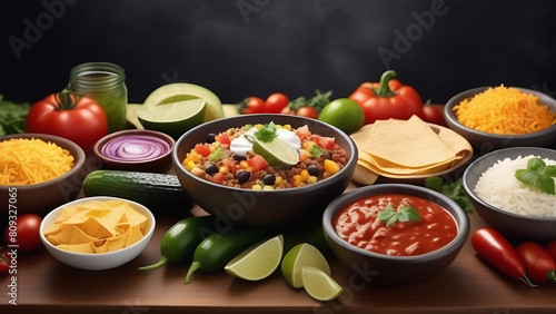 A variety of Mexican food. Background for advertising traditional Mexican cuisine.