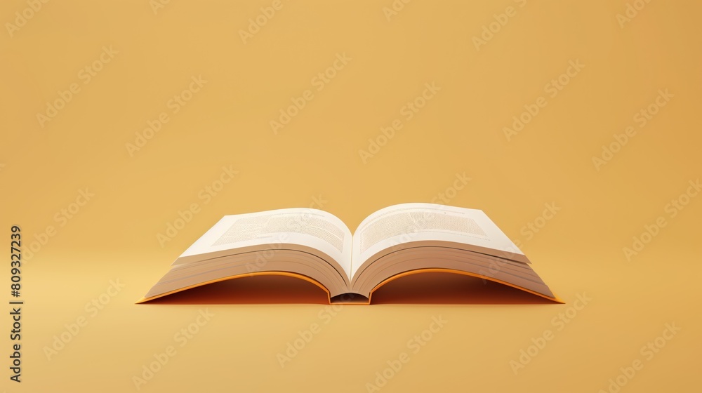 Brightly lit open book on a plain yellow background with a minimalist aesthetic and soft shadows Brightly lit open book on a plain yellow background with a minimalist aesthetic and soft shadows