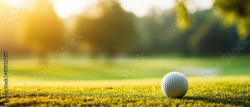 Golf Ball on Green Grass, Outdoor Recreation. AI Generated Image