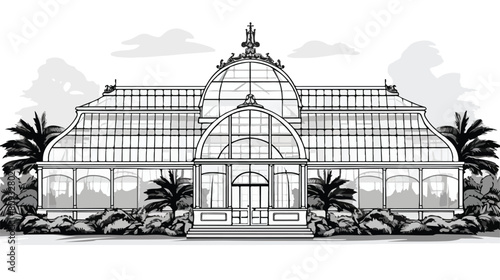 Sketch of beautiful glasshouse building surrounded photo