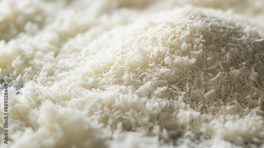 Shredded coconut and desiccated coconut a detailed view of which is utilized in making sweets Shredded coconut and desiccated coconut a detailed view of which is utilized in making sweets