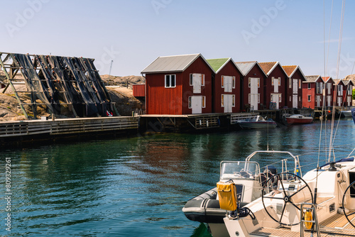 Colorful boathouses in Smögen on the Swedish West Coast. photo