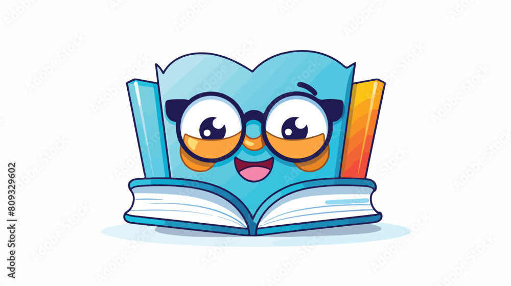 Smiling book character in glases with bookmarks. Co