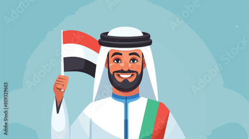 Smiling Muslim man with UAE flag outdoors 2d flat c