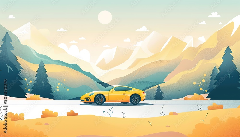 summer Autumn landscape background illustration yellow car trip travel road vacation camping tree forest mountains tourism sightseeing family trip flat illustration summer Autumn landscape background illustration yellow car trip travel road vacation camping tree forest mountains tourism sightseeing family trip flat illustration