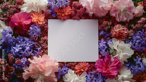 White petal plant surrounded by blue  purple  pink flowers