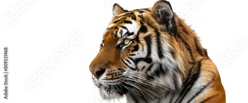 A Royal Tiger Isolated On A White Background Stares Intensely, Symbolizing The Majesty And Power Of Wildlife Conservation Efforts, High quality photography 