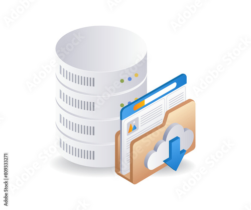 Database folder server technology infographic flat isometric 3d illustration