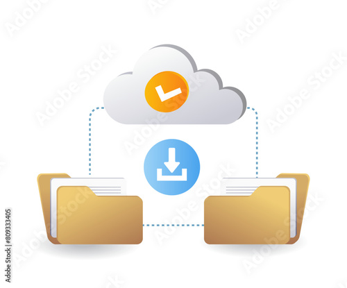Download upload cloud server data transfer, infographic 3d flat isometric illustration