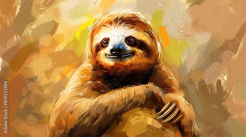 cute sloth sitting on ground. Generative Ai photo
