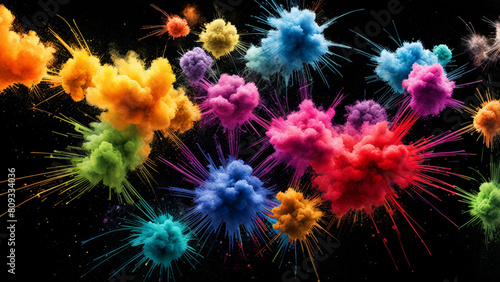 explosions of colorful dust on a black background