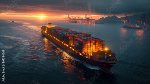 Transportation photography formats using container trucks,airplanes, and container ships. © Lapasrada