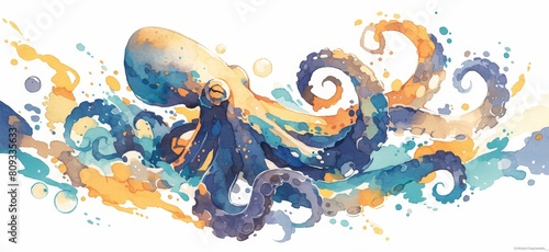 Watercolor Octopus design on white background photo