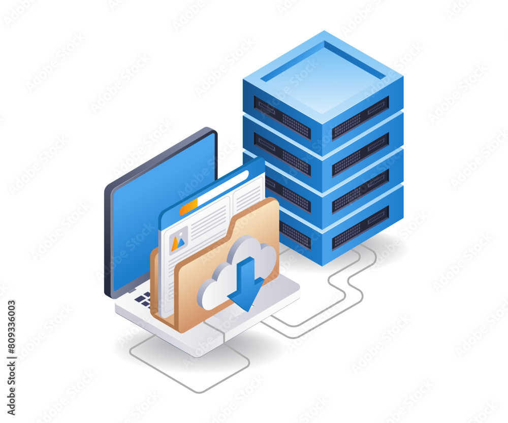 Data storage server infographic flat isometric 3d illustration Data storage server infographic flat isometric 3d illustration
