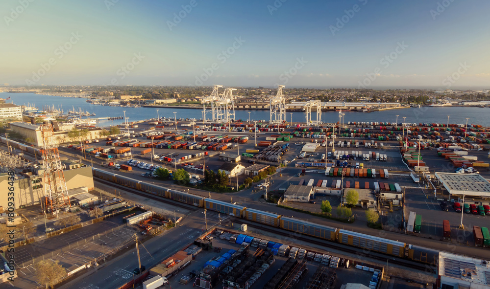 Port of Oakland and the Alameda river California, United States of America.