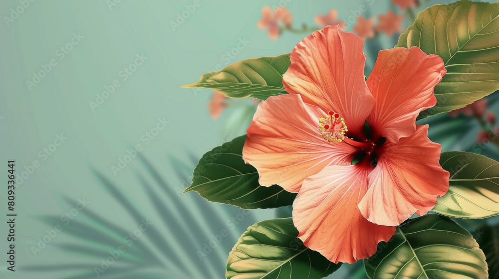 Close-up of a bright orange hibiscus flower against a soft teal background, highlighting its delicate texture and vivid colors. Close-up of a bright orange hibiscus flower against a soft teal background, highlighting its delicate texture and vivid colors.
