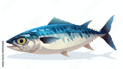 Smoked mackerel fish on white background 2d flat ca