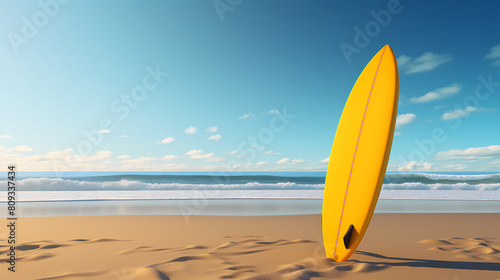 Yellow surfboard on the beach