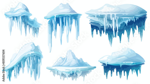 Snow caps and snowdrifts with icicles set of realis photo