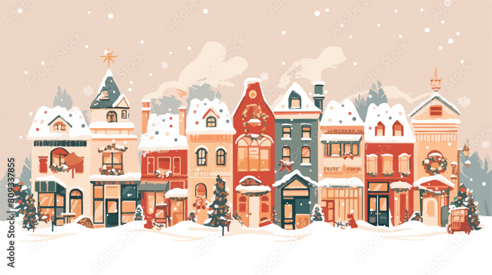 Snowy cityscape or landscape with town. City street