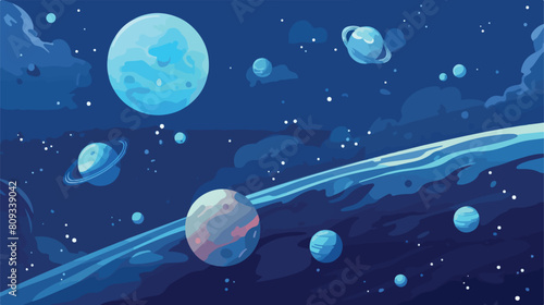 Space planet with asteroids and star dust for a gal