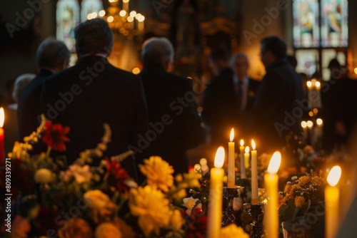 Gathering during a funeral. Moment for grief