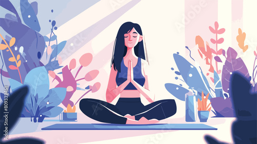 Sporty young woman practicing yoga indoors 2d flat
