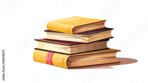 Stack of paper books with hardcover and golden page
