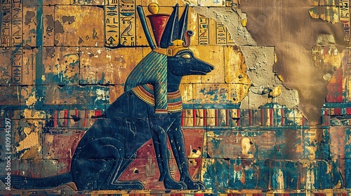 ncient egypt color image of anubis on wall in luxor