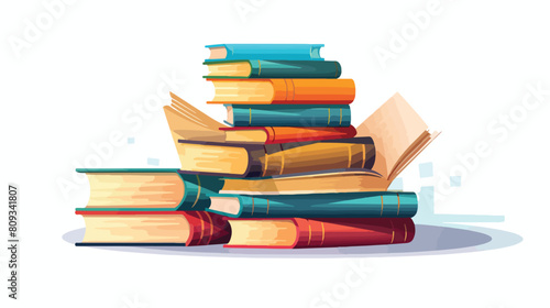 Standing stack of books with colorful covers and pa photo