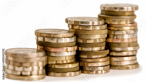 A stack of coins with a white background