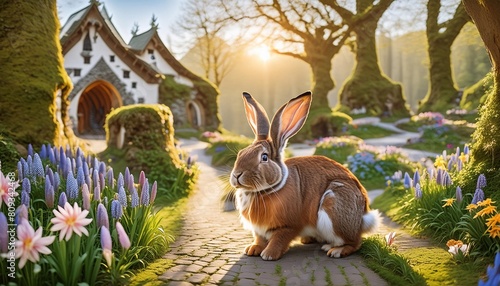 experience thrilling escapades with imaginative easter bunnies in a magical realm dominant hare generative ai photo